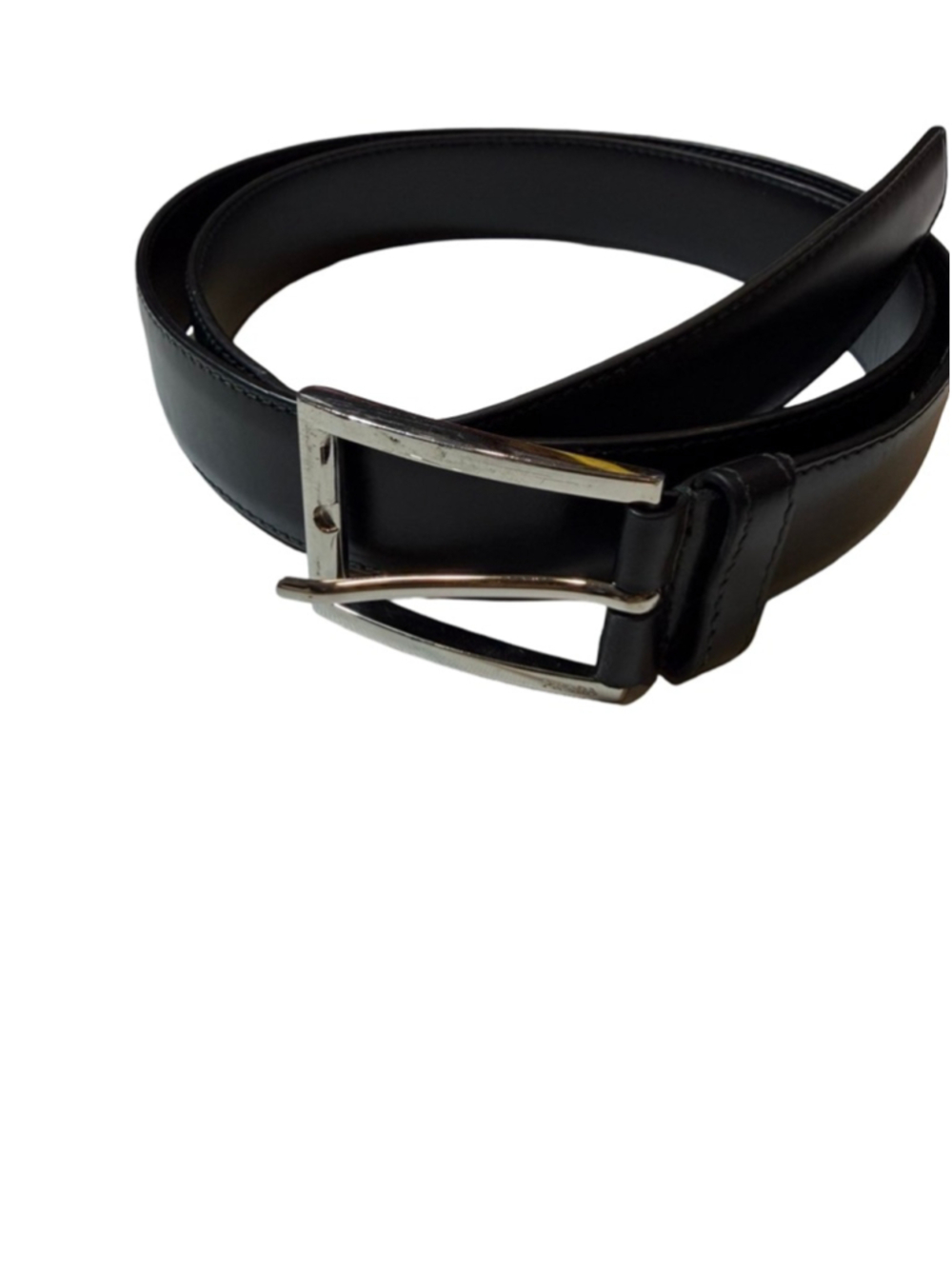 Prada Black Leather Belt Silver Buckle Italy Designer Classic Minimalist read